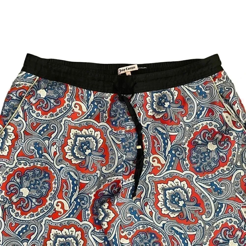 Juicy Couture Paisley Multicolor Silk Lounge Loungewear Pants Elastic Cuffs M - Picture 2 of 12